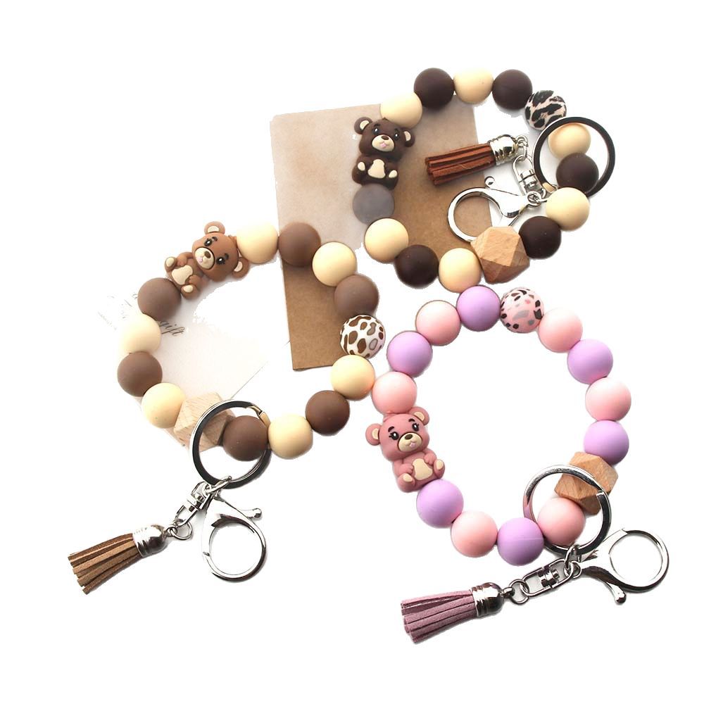 Wholesale cartoon three-dimensional bear key chain beaded bag bracelet